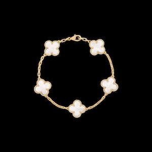 Vintage Alhambra 5 Clover 18K Solid Yellow Gold White Bracelet