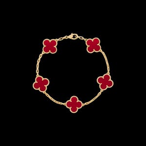 Vintage Alhambra 5 Clover 18K Solid Yellow Gold Carnelian Bracelet