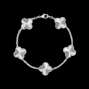 Vintage Alhambra 5 Clover 18K Full Solid White Gold Bracelet