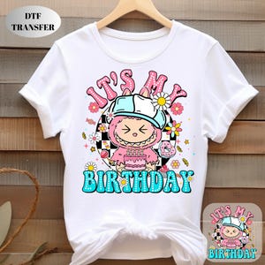 Cute Labubu Birthday Dtf Transfer, Labubu Gift Ready To Press, Trendy Kawaii Monster Heat Transfer, Floral Birthday Labubu Ready For Press