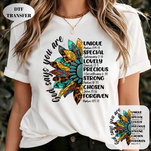 Faith Sunflower DTF Transfer, God Say You Are Unique Ready For Press, Christian Gift Heat Transfer, Ready To Press, Jesus Iron On Transfer