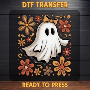 Cute Ghost Boho Floral Dtf Transfer, Spooky Boo Ready To Press, Autumn Heat Transfer DTF, Funny Ghost Boo Ready For Press, Trendy Halloween