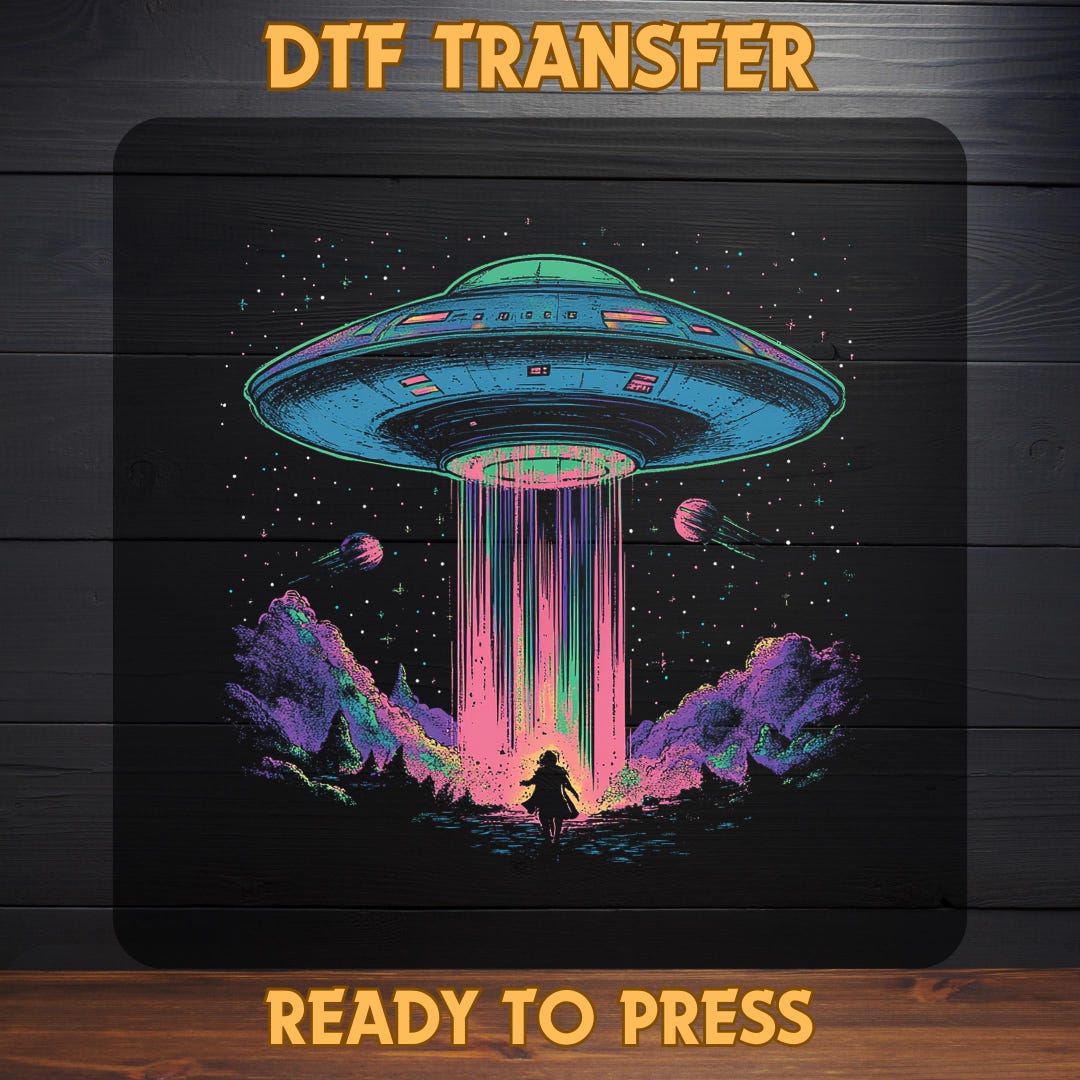UFO Illustration Dtf Transfer, Funny Ready to Press, Kitty Heat ...
