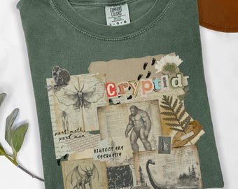 Cryptozoology Comfort Colors Tee: Vintage Cryptid Shirt, Bigfoot Gifts Mothman Merch, Loch Ness T-Shirt, Dark Academia Folklore Graphic Tee