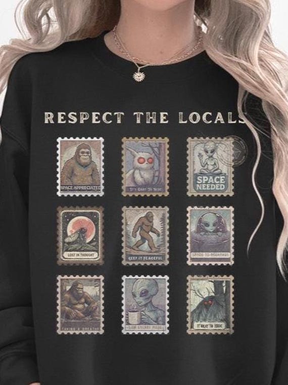 Cryptid Stamps Sweatshirt: Mothman & Bigfoot Folklore Comfort Colors Crewneck, Cozy Cottagecore Gift, Cute Mothman Merch Cryptidcore Clothes