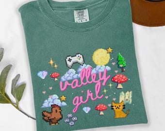 Valley Girl Cozy Gamer Shirt: Pixel Art Stardew Comfort Colors Tee, Cute Retro Gaming Shirt Video Game Gift, Farmcore Gamer Girl Gift
