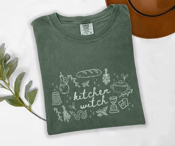 Kitchen Witch Comfort Colors Shirt: Whimsical Cottagecore Witch Tee, Herbal Kitchen Shirt, Cozy Witch Aesthetic Gift, Green Witch Baking Tee