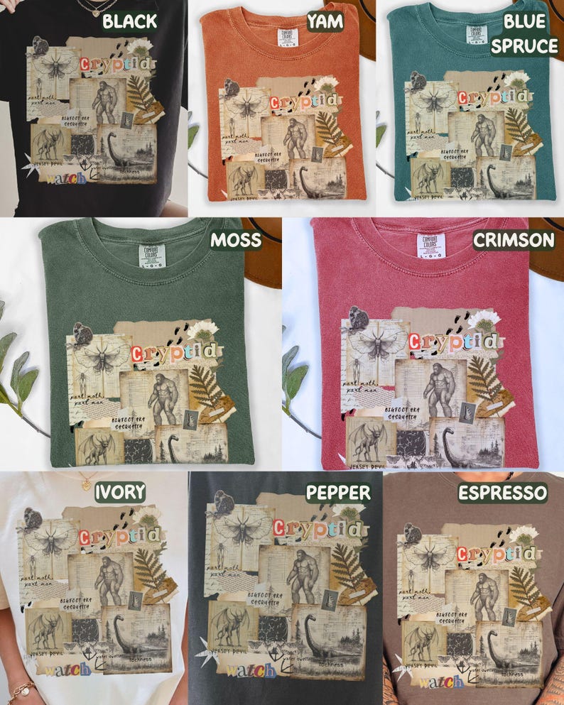 Cryptozoology Comfort Colors Tee: Vintage Cryptid Shirt, Bigfoot Gifts Mothman Merch, Loch Ness T-Shirt, Dark Academia Folklore Graphic Tee 画像 7