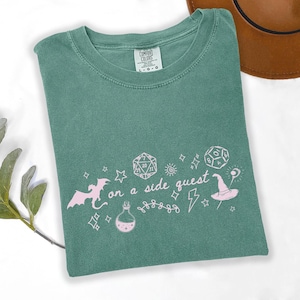 Side Quest Comfort Colors Tee: D20 T-Shirt for DnD Players, Whimsical Cozy Gamer T-Shirt, DnD Shirt for Women, Fantasy Dragon Tee