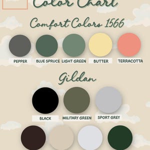 Available colors card including Pepper, Blue Spruce, Light Green, Butter, Terracotta, Black, Military Green, Sport Grey, Dark Chocolate, Sand, Ash and Forest Green.