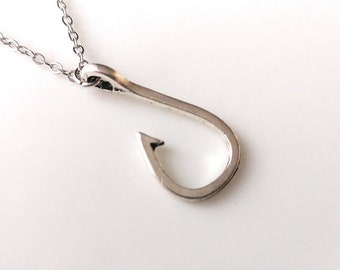 Fish Hook Necklace Silver Boho Simple Minimalist Necklace Bridesmaid Wedding