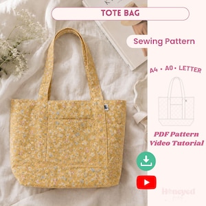 Tote Bag Sewing Pattern With Pocket PDF, Market Bag with Full Video Tutorial, Shopping Bag Pattern