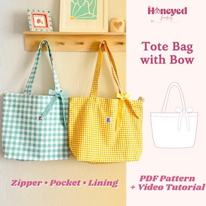 Tote Bag Sewing Pattern, Zippered Large Capacity Bag with Full Video Tutorial