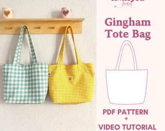 Patrón de costura para bolso tote, videotutorial, descarga en PDF, bolso de hombro ideal para principiantes.