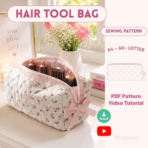 Hair Tool Bag PDF Sewing Pattern with Full Video Tutorial, Dyson Airwrap Travel Case, Easy Sewing Pattern (PDF Pattern)