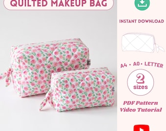 Makeup Bag Sewing Pattern, Quilted Puffy Cosmetic Bag, Beginner-Friendly Pattern, 2 Sizes with Video Tutorial