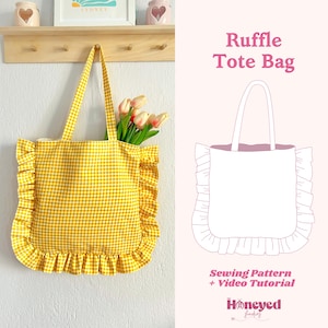 Ruffle Tote Bag Sewing Pattern, DIY Shoulder Bag with Video Tutorial (PDF Download)