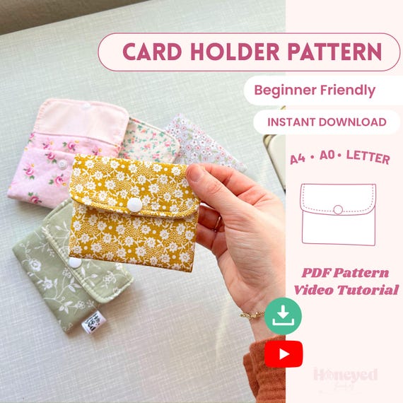 Card Holder Sewing Pattern, Mini Wallet Pattern, Video Tutorial, Instant Download, Beginner Friendly Sewing Project