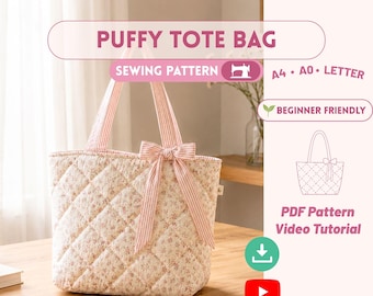 Quilted Tote Bag Sewing Pattern,  Full Video Tutorial, Instant Download, Beginner Friendly DIY Tote Bag
