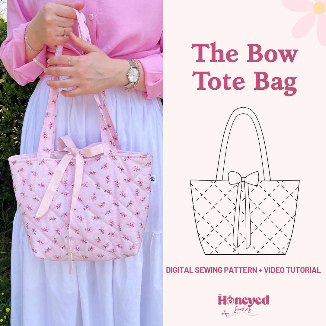 Coquette Bow Tote Bag Sewing Pattern, Quilted Shoulder Bag With Video ...