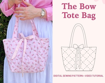 Coquette Bow Tote Bag Sewing Pattern, Quilted Shoulder Bag with Video Tutorial (PDF Download)