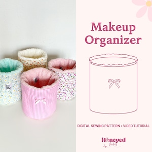 Makeup Organizer Sewing Pattern, Video Tutorial & PDF Instant Download, Cute Organizer Pattern, Coquette Puffy Organizer Pattern