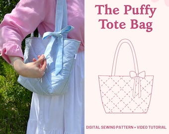 Tote Bag Sewing Pattern, Quilted Bag Pattern, Easy Sewing Video Tutorial, PDF Download Beginner Friendly
