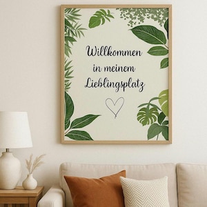 Póster digital con frase, decoración vegetal, cuadro de pared.