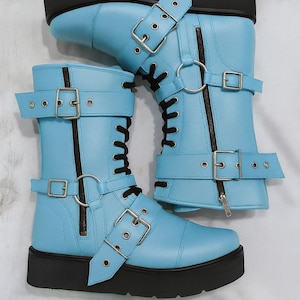 Leather Wrestling Boots Black | Pro Wrestling Shoes with Buckles & Straps image 9