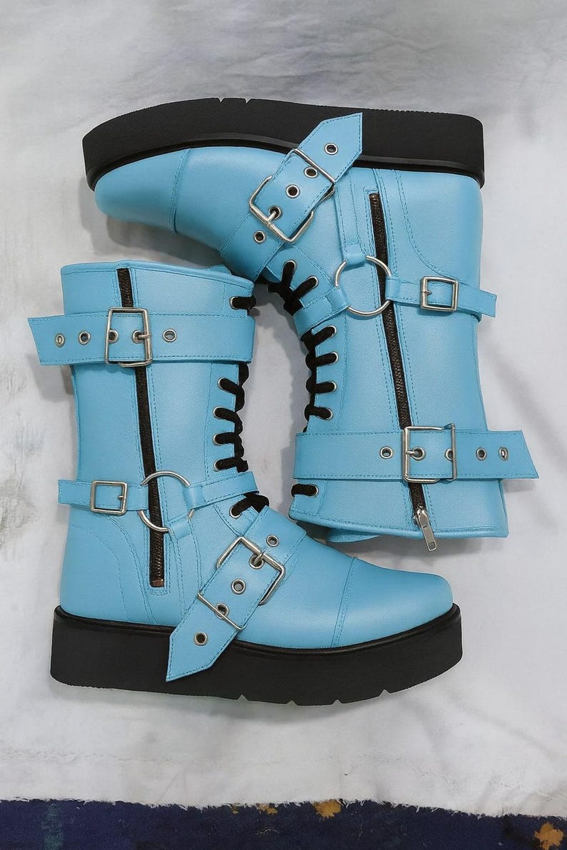 Leather Wrestling Boots Black | Pro Wrestling Shoes with Buckles & Straps image 9