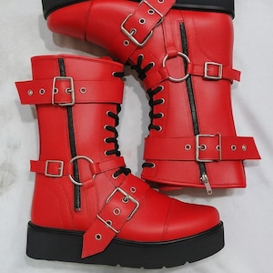 Leather Wrestling Boots Black | Pro Wrestling Shoes with Buckles & Straps image 6