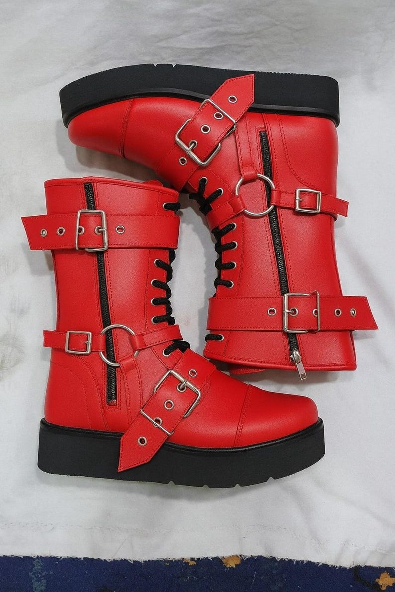Leather Wrestling Boots Black | Pro Wrestling Shoes with Buckles & Straps image 6