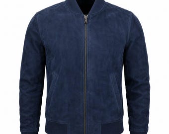 Mens Suede Jacket Handmade Genuine Leather Bomber Coat Classic Casual Soft Luxury Outerwear Timeless