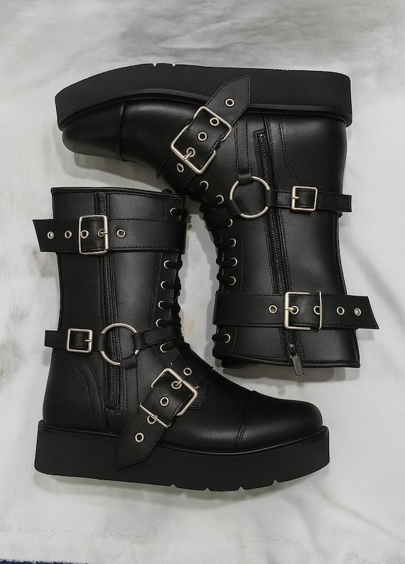 Leather Wrestling Boots Black | Pro Wrestling Shoes with Buckles & Straps