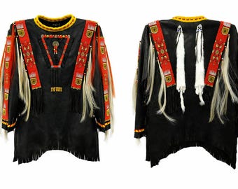 Native Beaded Regalia | Powwow Suede Leather Shirt | Handmade Men