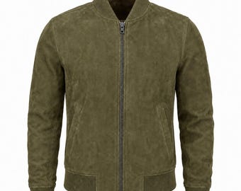 Mens Biker Suede Jacket Genuine Leather Bomber Casual Zip Motorcycle Vintage Gift Handmade
