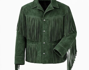 Men Cowboy Suede Jacket Western Fringe Leather Jacket Handmade Ranch Style