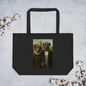 Irish Wolfhound Art Print Tote Bag American Gothic Large Organic Tote Bag