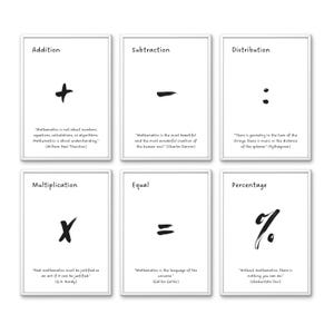 Math Symbol Printable, Addition, Subctraction, Distribution, Multiplication, Equal, Percentage Poster, Minimalist Wall Art for Classroom