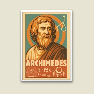 Archimedes Portrait Print | Greek Mathematician Wall Art, Physics Science Decor, Gift for Scientists, Archimedes&#39; Principle Art