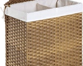 Laundry Hamper, 29 Gal (110L) Divided Laundry Basket with Removable Liner Bag, Synthetic Rattan Handwoven, with Lid and Handles, Foldable