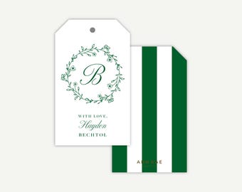 Personalized Floral Wreath Gift Tag – Monogram Initial (Digital or Printed)