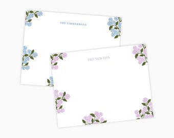 Hydrangea Personalized Notecard Set: Striped Back Pattern