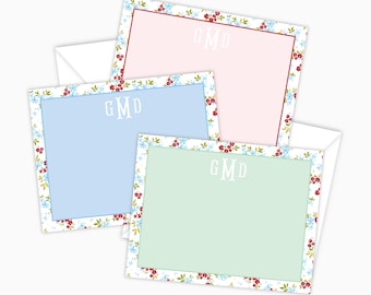 Floral Monogram Personalized Notecard Set with Envelopes: Colorful Stationery, Thank You Notes, Personalized Gifts