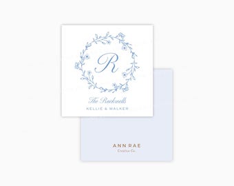 Monogram Floral Wreath Enclosure Card - Personalized Initial (Digital Download or Printed Option)