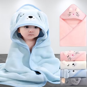 Fleece Hooded Baby Bath Towel – Soft Cartoon Animal Newborn Swaddle Blanket, Toddler Bathrobe Wrap for Boys & Girls