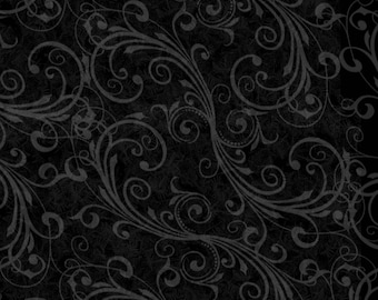 Black Swirls Holiday Homecoming Christmas Quilt Fabric by the 1/2 yard