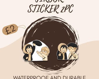 Jikook Chibi ステッカーセット、BTS ファンアート、防水ビニールデカール