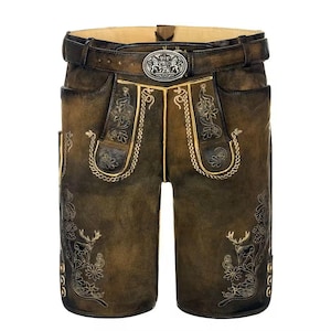 Authentic German Lederhosen – Traditional Bavarian Oktoberfest Outfit for Men – Handmade Leather Shorts with Suspenders