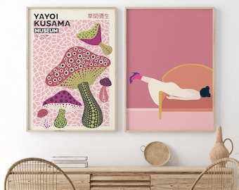 Yayoi Kusama Mushroom Print Set: Japanese Wall Art (Digital Download)